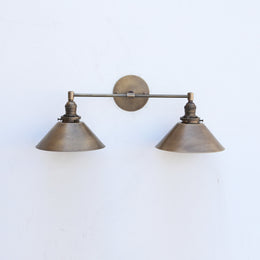 Two-Light Brass Wall Sconce with Cone Shades