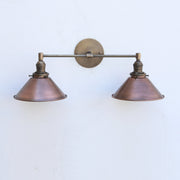 Two-Light Brass Wall Sconce with Cone Shades