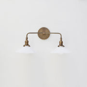 Two-Light Brass Wall Sconce with Opal Glass Cone Shades