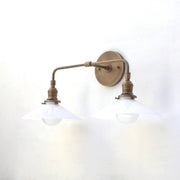 Two-Light Brass Wall Sconce with Opal Glass Cone Shades