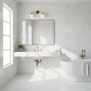 Two-Light Brass Wall Sconce with Opal Glass Globe Shades