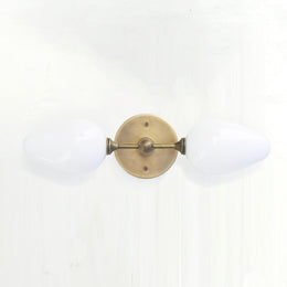 Two-Light Brass Wall Sconce with Opal Tulip Shades
