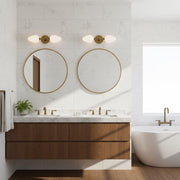Two-Light Brass Wall Sconce with Opal Tulip Shades