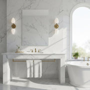 Two-Light Brass Wall Sconce with Opal Tulip Shades
