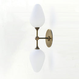 Two-Light Brass Wall Sconce with Opal Tulip Shades