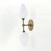 Two-Light Brass Wall Sconce with Opal Tulip Shades