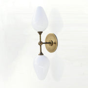 Two-Light Brass Wall Sconce with Opal Tulip Shades