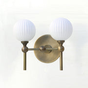 Two-Light Brass Wall Sconce with Ribbed Opal Globes