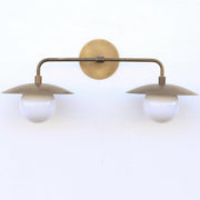 Two-Light Brass Wall Sconce with Saucer Shades and Opal Globes