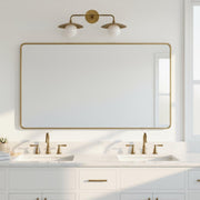 Two-Light Brass Wall Sconce with Saucer Shades and Opal Globes