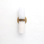 Two-Light Brass Wall Sconce with Stacked Alabaster Cylinders