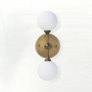 Two-Light Brass Wall Sconce with Stacked Ribbed Opal Globes