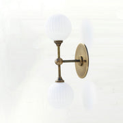 Two-Light Brass Wall Sconce with Stacked Ribbed Opal Globes