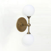 Two-Light Brass Wall Sconce with Stacked Ribbed Opal Globes