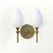 Two-Light Brass Wall Sconce with Upward Opal Tulip Shades