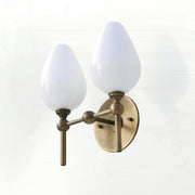 Two-Light Brass Wall Sconce with Upward Opal Tulip Shades