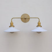 Two-Light Brass Wall Sconce with Wide Coolie Shades