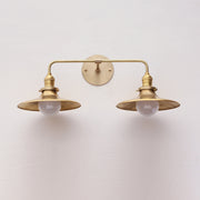 Two-Light Brass Wall Sconce with Wide Coolie Shades
