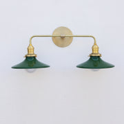 Two-Light Brass Wall Sconce with Wide Coolie Shades