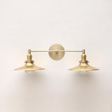 Two-Light Brass Wall Sconce with Wide Saucer Shades