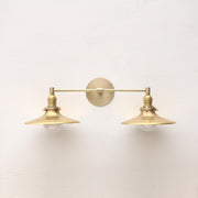 Two-Light Brass Wall Sconce with Wide Saucer Shades