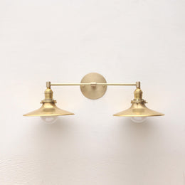 Two-Light Brass Wall Sconce with Wide Saucer Shades