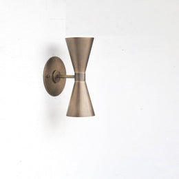 Two-Light Double Cone Wall Sconce in Solid Brass