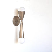 Two-Light Hourglass Brass Cone Wall Sconce