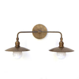 Two-Light Industrial Brass Wall Sconce with Cone Shades