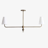 Two-Light Linear Brass Chandelier with Linen Shades