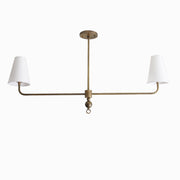 Two-Light Linear Brass Chandelier with Linen Shades