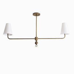 Two-Light Linear Brass Chandelier with Linen Shades