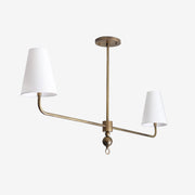 Two-Light Linear Brass Chandelier with Linen Shades