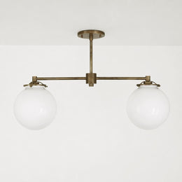 Two-Light Linear Chandelier with Opal Glass Globes