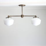 Two-Light Linear Chandelier with Schoolhouse Glass Shades