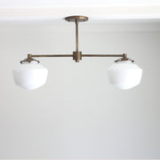 Two-Light Linear Chandelier with Schoolhouse Glass Shades