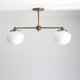 Two-Light Linear Chandelier with Schoolhouse Glass Shades