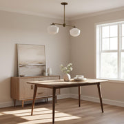 Two-Light Linear Chandelier with Schoolhouse Glass Shades