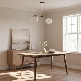 Two-Light Linear Chandelier with Schoolhouse Glass Shades