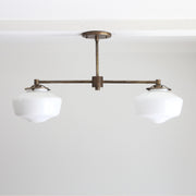 Two-Light Linear Chandelier with Stepped Schoolhouse Shades