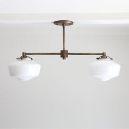 Two-Light Linear Chandelier with Stepped Schoolhouse Shades