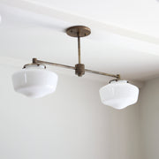 Two-Light Linear Chandelier with Stepped Schoolhouse Shades