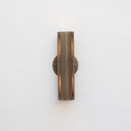 Two-Light Slotted Brass Cylinder Wall Sconce