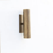Two-Light Slotted Brass Cylinder Wall Sconce with Cast Square Backplate