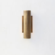 Two-Light Slotted Brass Cylinder Wall Sconce with Cast Square Backplate