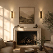 Two-Light Slotted Brass Cylinder Wall Sconce with Cast Square Backplate