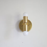 Two-Light Stacked Brass Wall Sconce with Exposed Bulbs