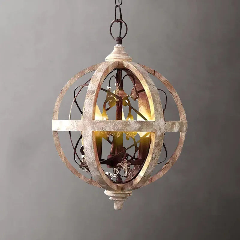 Elegant Rustic Weathered Wood Globe Chandelier