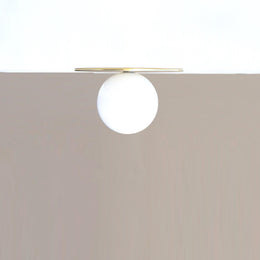 Wide Brass Disc Flush Mount with Opal Globe